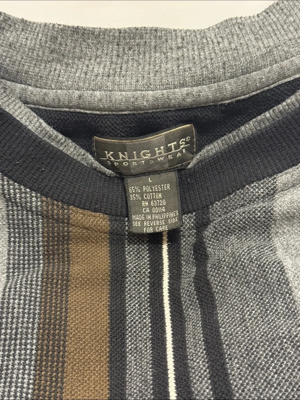 Vintage 90s Knights Sportswear Brown/Gray Vertical Striped Crewneck Sweater